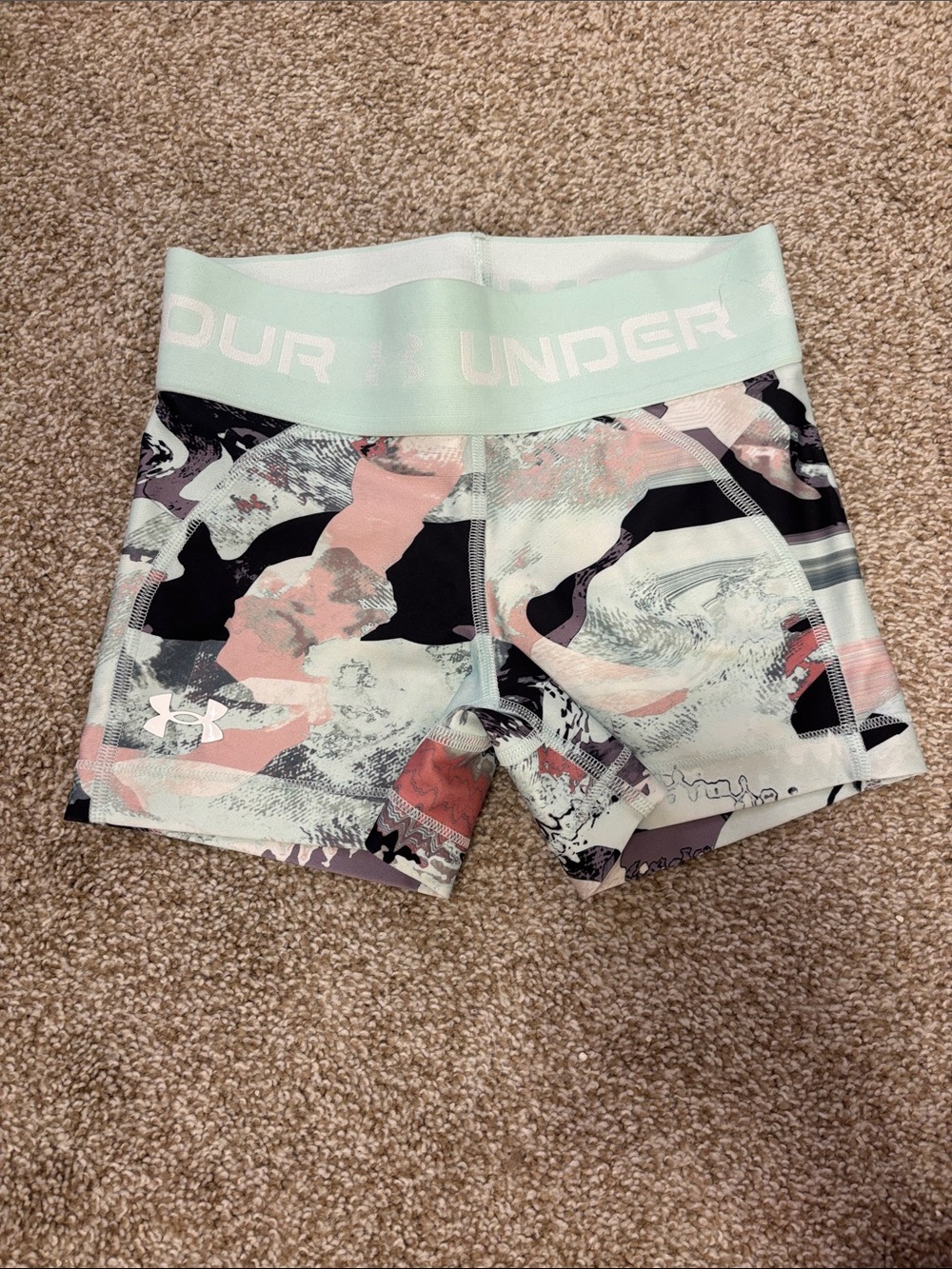 Under Armour Women’s Mint Waistband Multicolor Abstract Athletic Shorts